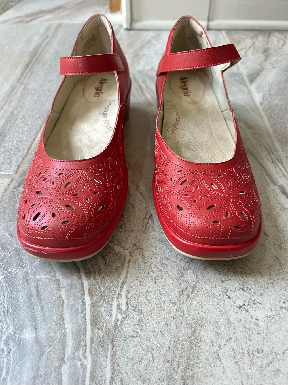 Alegria Hayes Ruby Breeze Leather Wedge Heel Mary Jane Shoes, Size 43